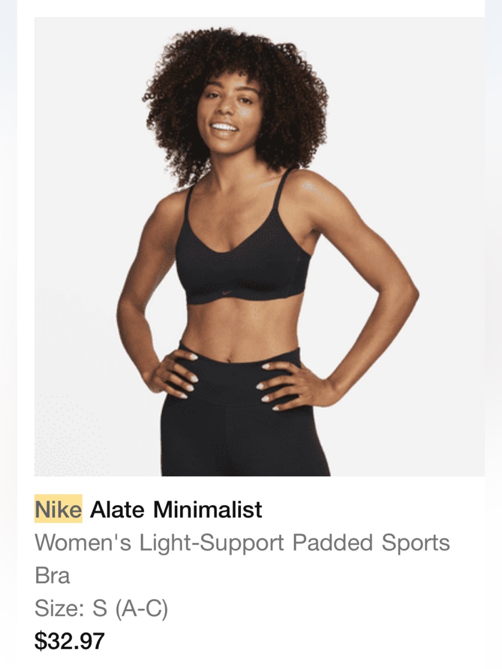 Nike Alate Black Minimalist Light-Support Padded Sports Bra